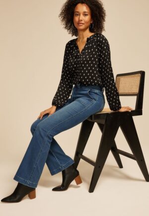 Everflex&trade; Dark High Rise Patch Pocket Flare Jean