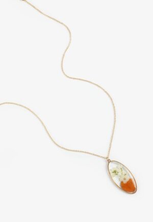 Pressed Fall Floral Oval Pendant Necklace