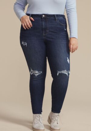 Plus Size m jeans by maurices&trade; Dark Cool Comfort High Rise Backed Ripped Jegging