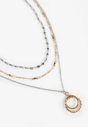 Mixed Metal Triple Layered Interlocking Necklace