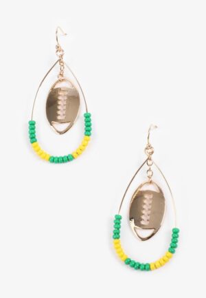 Game Day Green And Yellow Beaded Teardrop Earrings