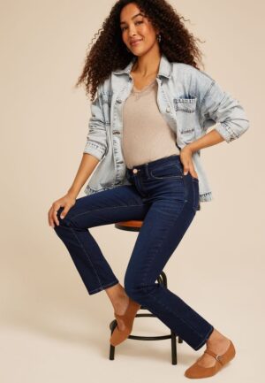 Everflex&trade; Super Dark High Rise Back Seamed Straight Jean