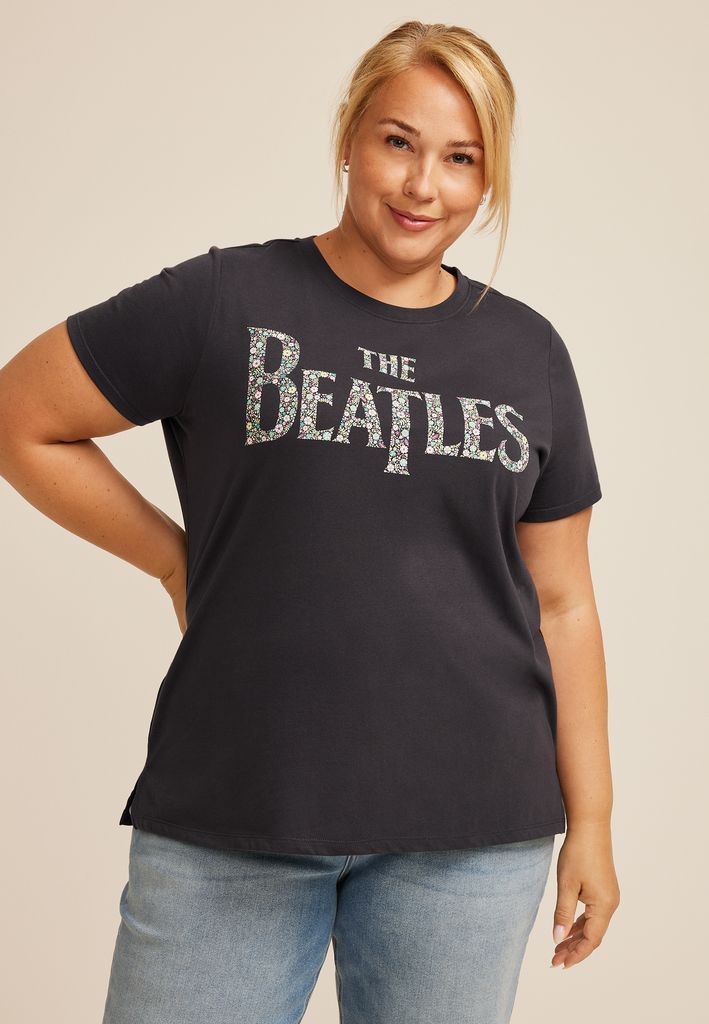 Plus Size The Beatles Floral Classic Fit Graphic Tee