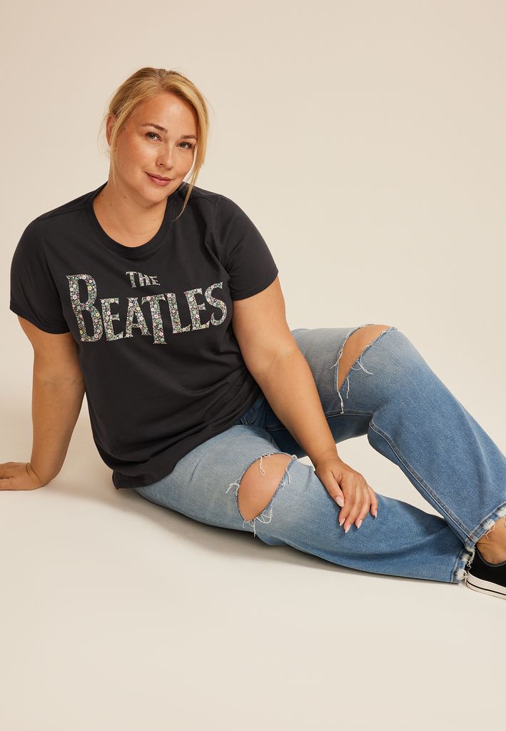 Plus Size The Beatles Floral Classic Fit Graphic Tee - Image 3