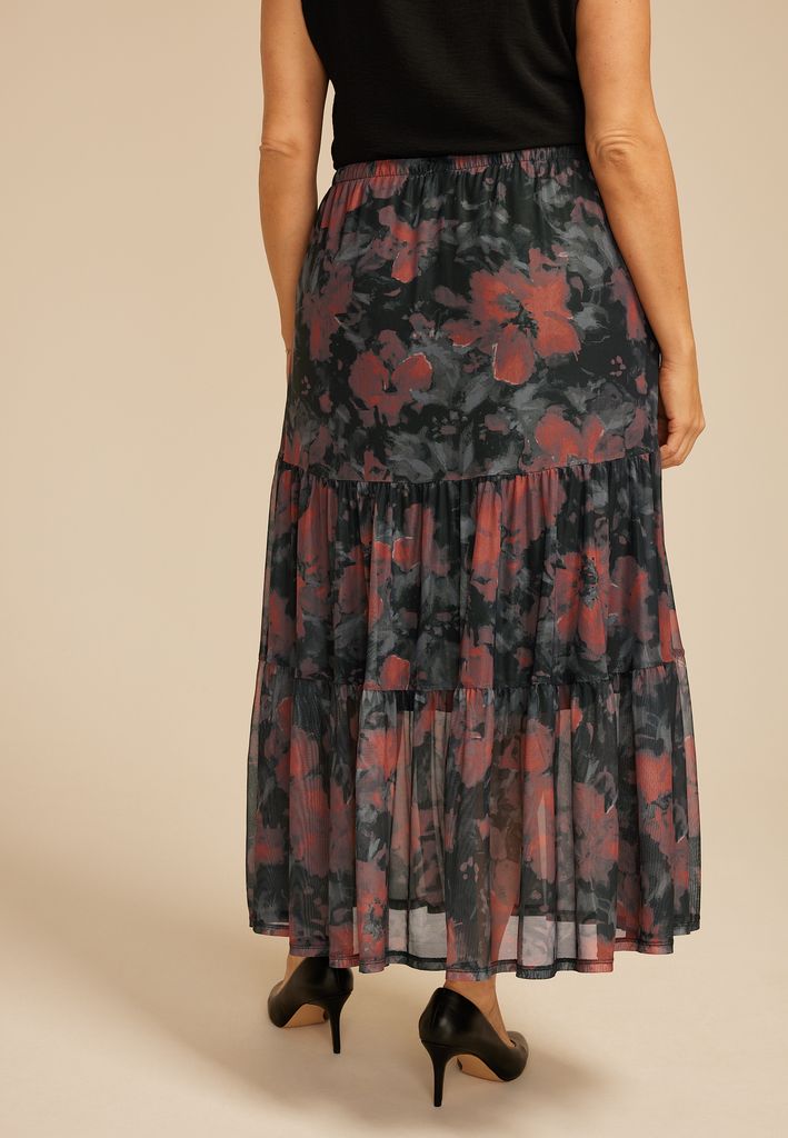 Plus Size Printed Mesh High Rise Maxi Skirt - Image 2