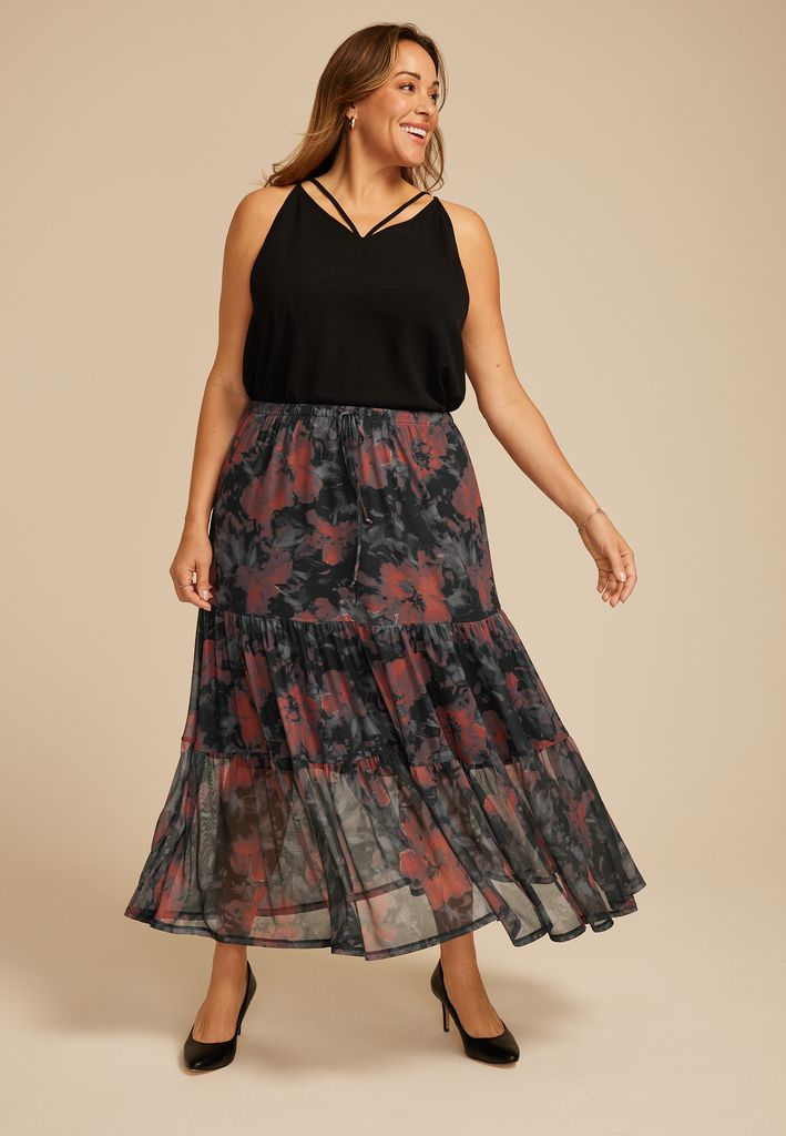 Plus Size Printed Mesh High Rise Maxi Skirt - Image 3