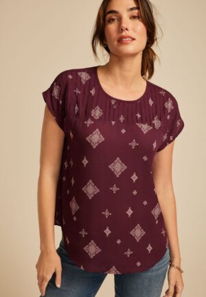 Delton Geo Print Pleated Blouse