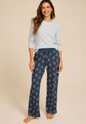 Blue Hacci Christmas Tree Wide Leg Pajama Pants