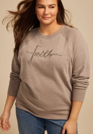 Plus Size Faith Embroidered Relaxed Sweatshirt