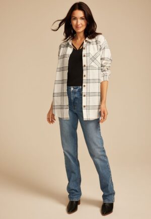 Cabin Plaid Boyfriend Tunic Button Down Shirt