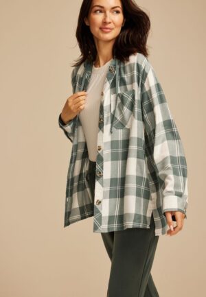 Plaid Hooded Boyfriend Button Down Shirt