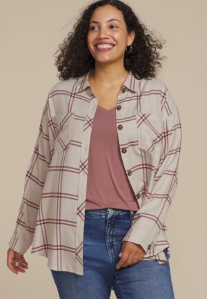 Plus Size Plaid Boyfriend Button Down Shirt