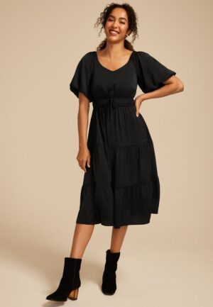 Tiered Tunnel Waist Midi Dress