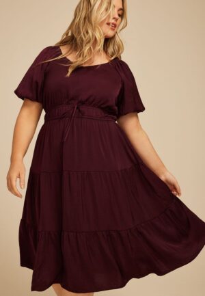 Plus Size Tiered Tunnel Waist Midi Dress