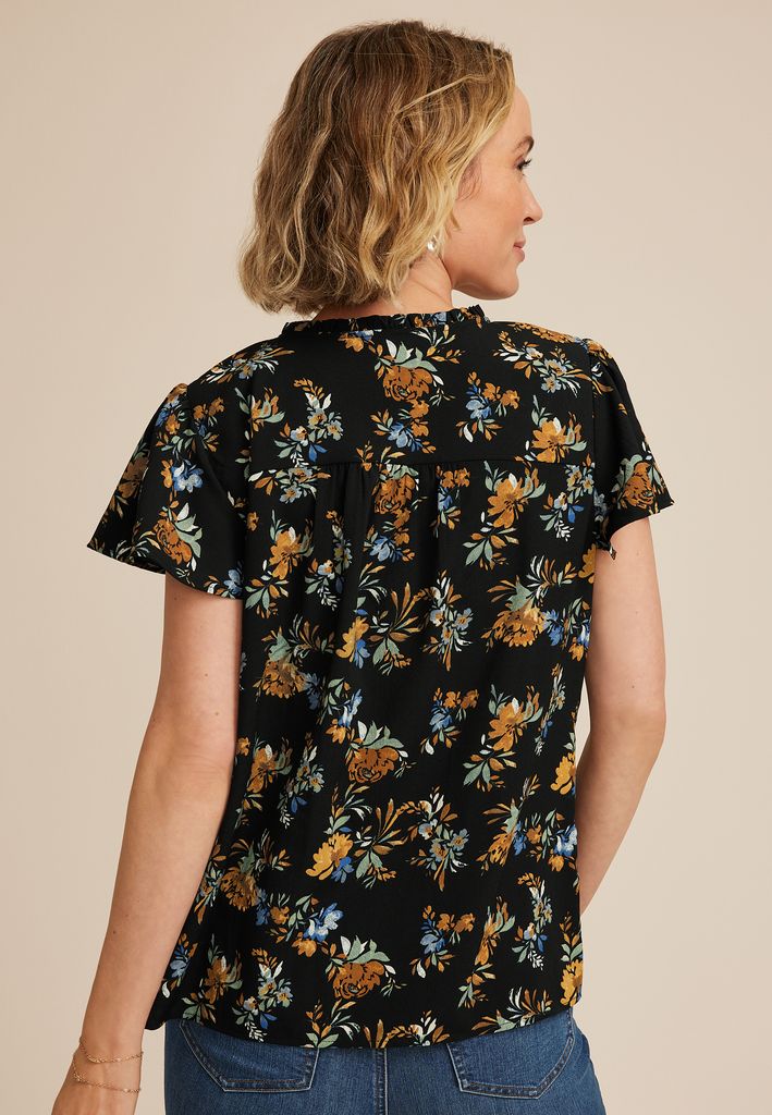 Atwood Floral Smocked Shoulder Flutter Sleeve Blouse - Image 2