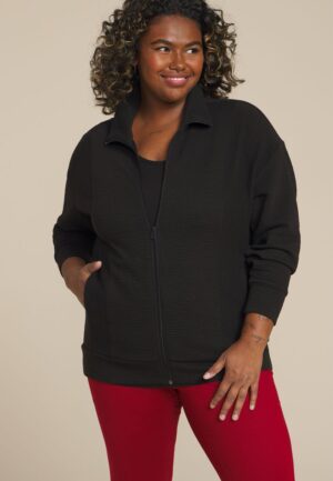 Plus Size Textured Full Zip Sweatshirt
