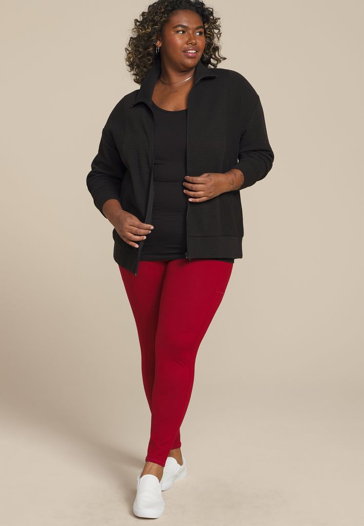 Plus Size Textured Full Zip Sweatshirt - Image 3