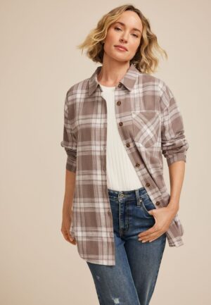 Cabin Plaid Boyfriend Tunic Button Down Shirt