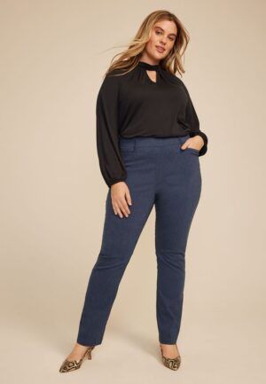 Plus Size Faux Denim Bengaline Mid Rise Bootcut Pant