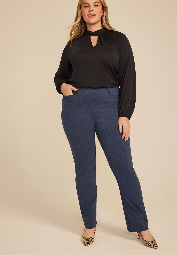 Plus Size Faux Denim Bengaline Mid Rise Bootcut Pant - Image 3