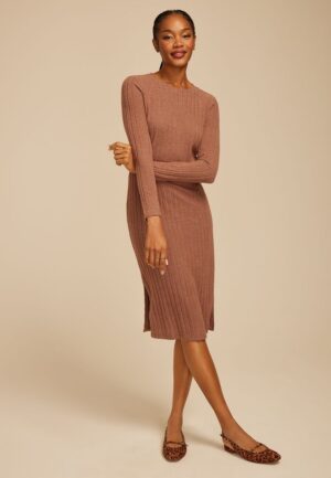 24/7 Ribbed Long Sleeve Midi Dress