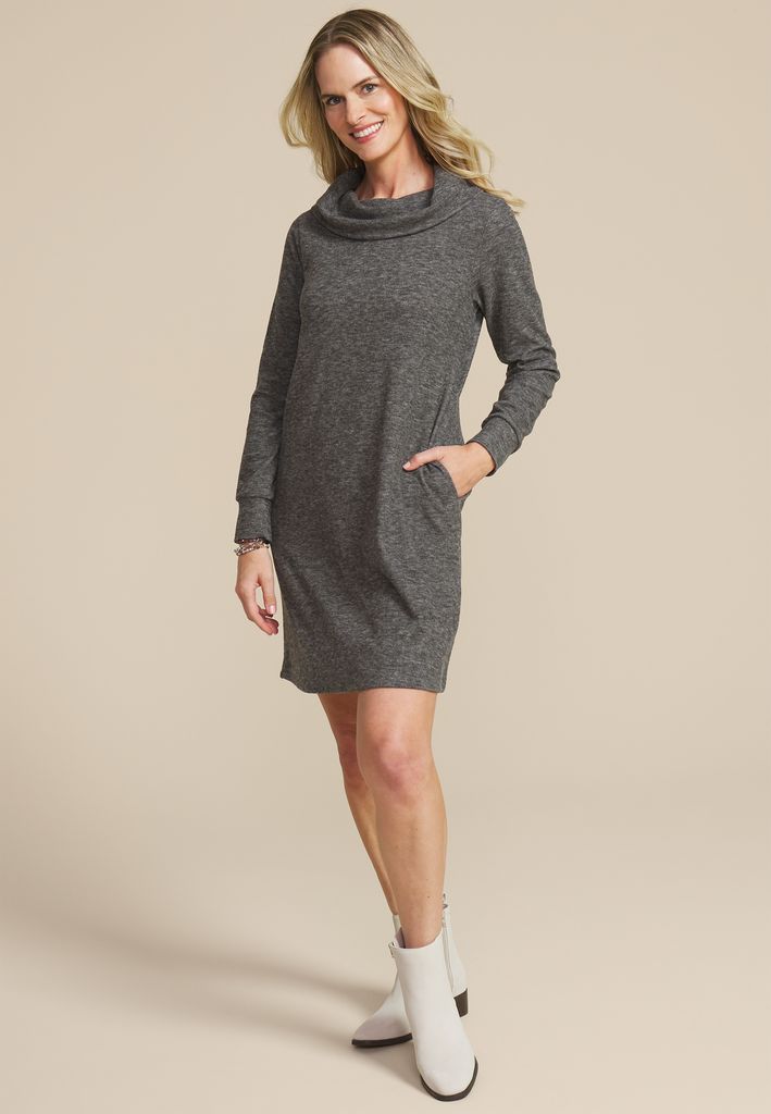 Heather Gray Cowl Neck Sweatshirt Dress