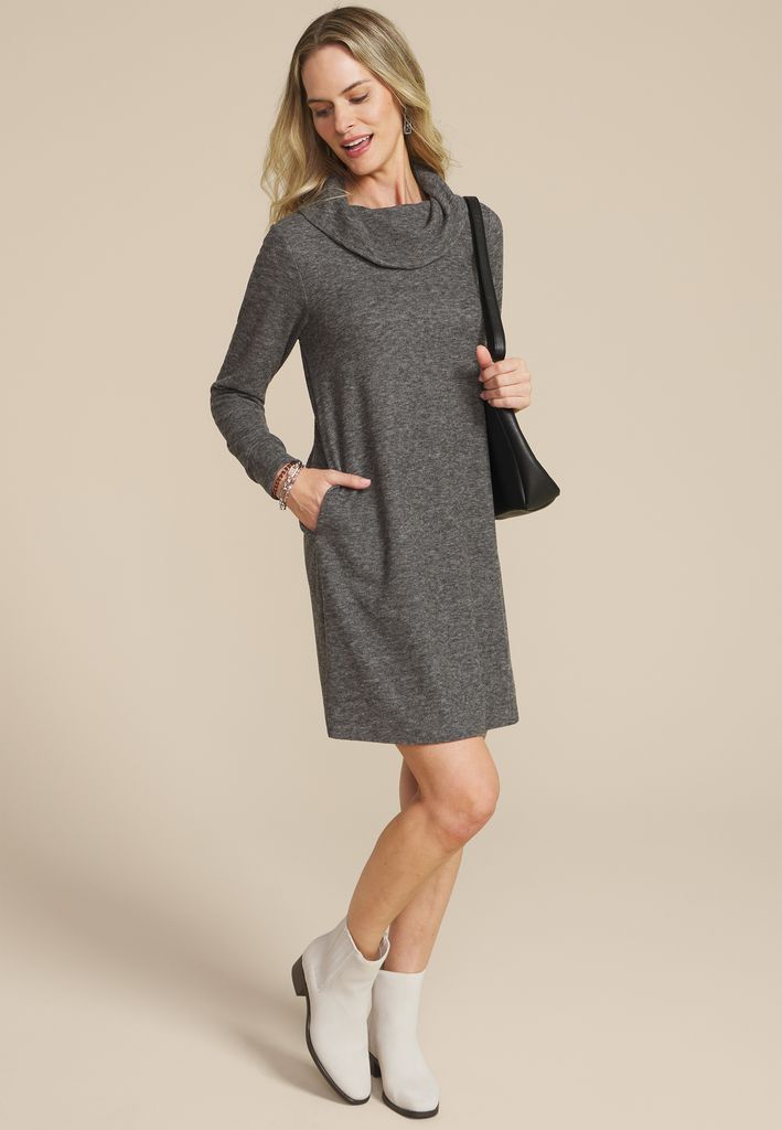 Heather Gray Cowl Neck Sweatshirt Dress - Image 3