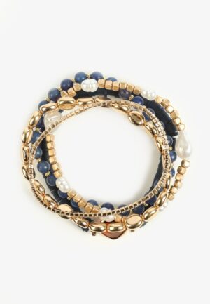 5 Pack Navy Beaded Stretch Bracelet Set