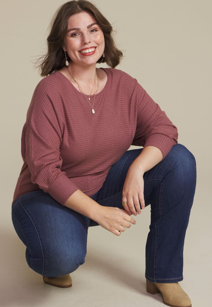 Plus Size 24/7 Dakota Horizontal Ribbed Dolman - Image 3