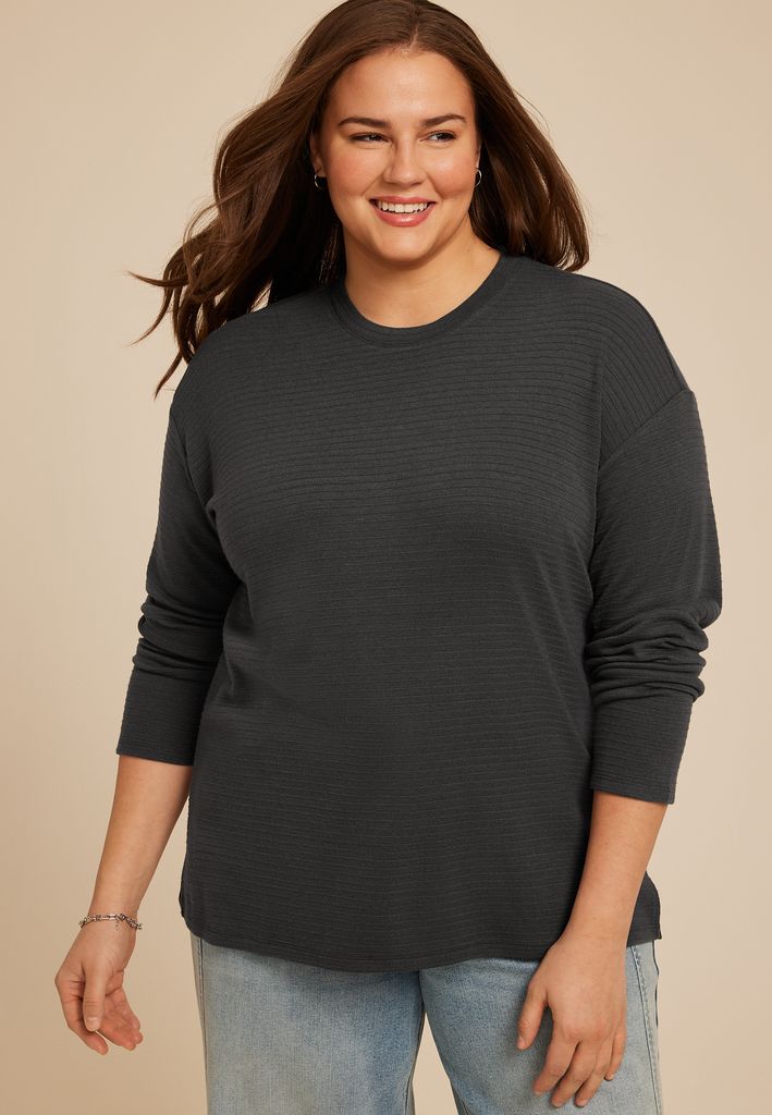 Plus Size 24/7 Ottoman Rib Long Sleeve Tee - Image 3