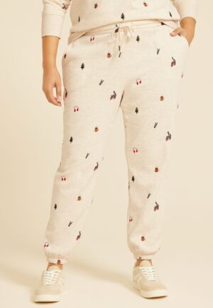 Plus Size Holiday Embroidered Jogger