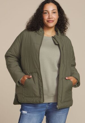 Plus Size Quilted Patch Pocket Jacket