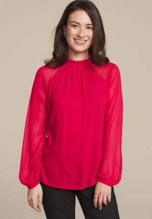 Mock Neck Long Sheer Sleeve Blouse