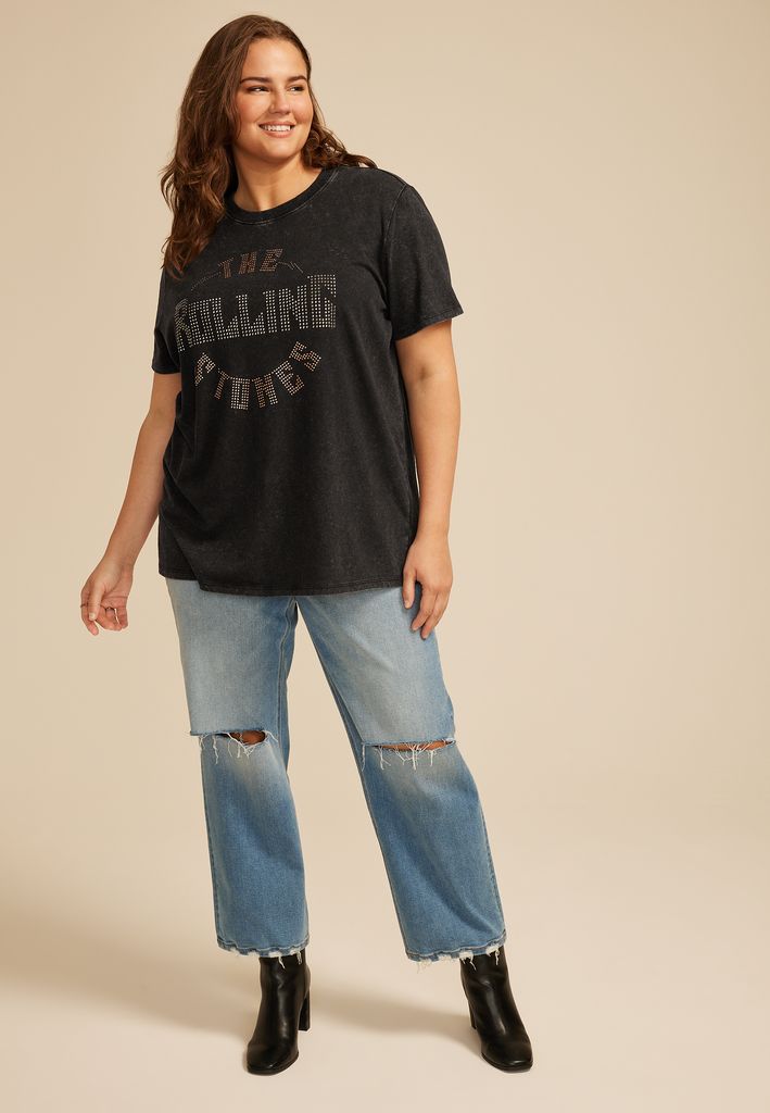Plus Size The Rock Rolling Stones Rhinestone Oversized Fit Graphic Tee - Image 3