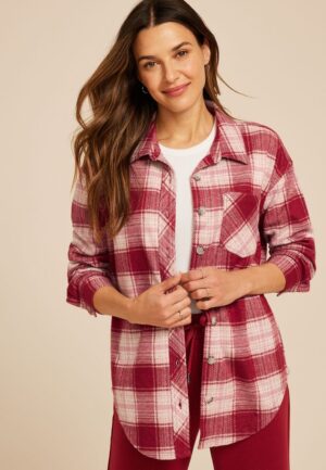 Plush Knit Plaid Boyfriend Button Down Shirt