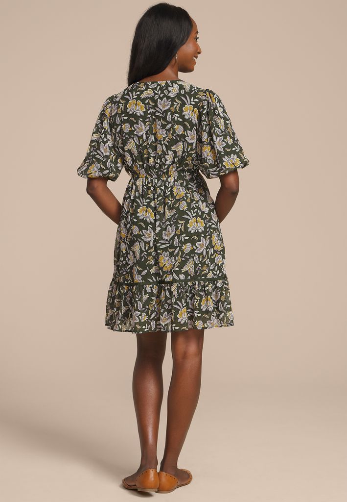 Floral Bubble Sleeve Mini Dress - Image 2