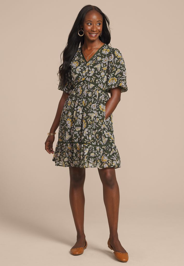 Floral Bubble Sleeve Mini Dress - Image 3