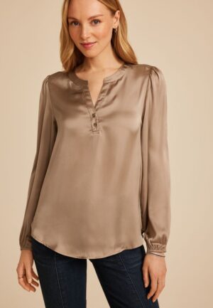 Satin Split Neck Blouse