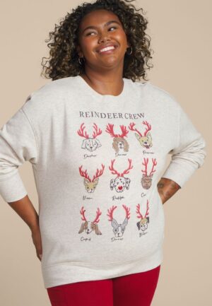 Plus Size Reindeer Crew Relaxed Fit Sweatshirt