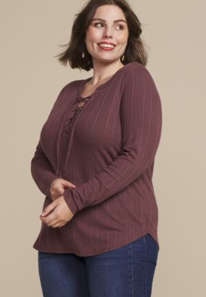 Plus Size Variegated Lace Up Top