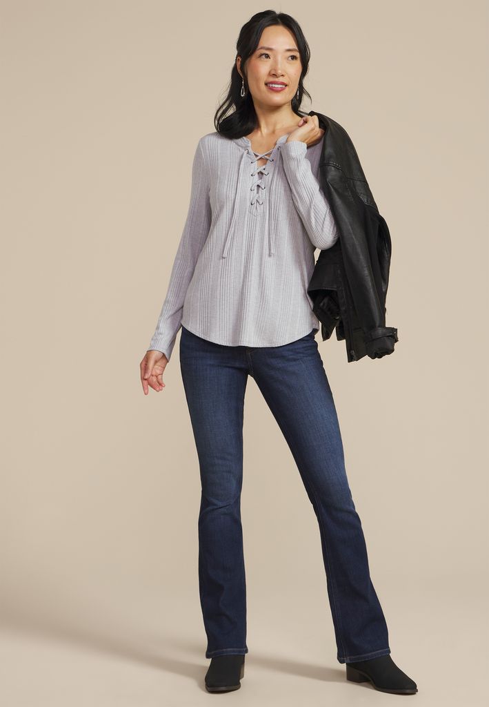 Heathered Variegated Lace Up Top - Image 3