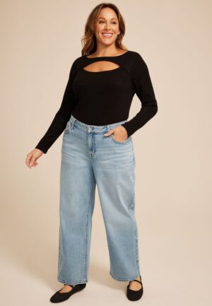 Plus Size edgely&trade; Adjustable Waist High Rise Wide Leg Jean