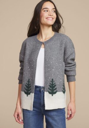 Metallic Tree Clip Front Cardigan