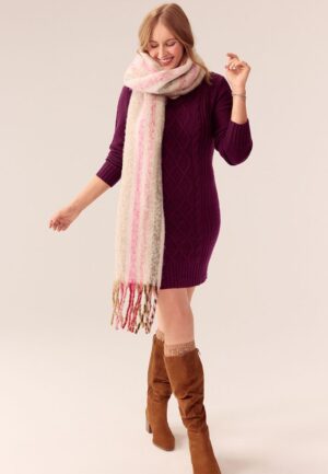 Cable Knit V Neck Sweater Dress