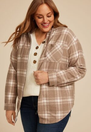 Plus Size Vintage Plaid Hooded Shacket