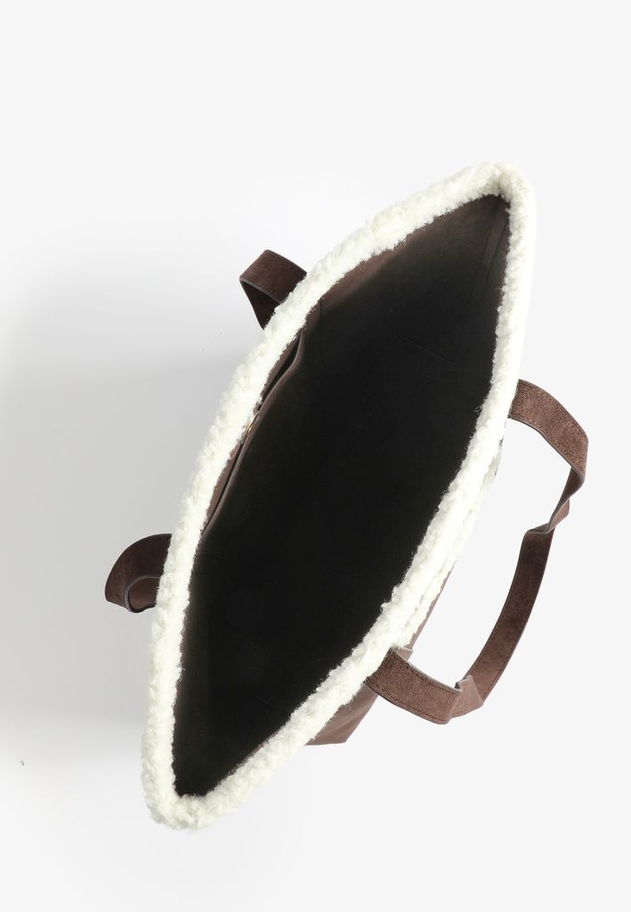 Faux Suede Sherpa Trim Tote Bag - Image 2