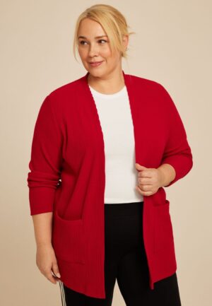 Plus Size Ribbed Open Front Cardigan
