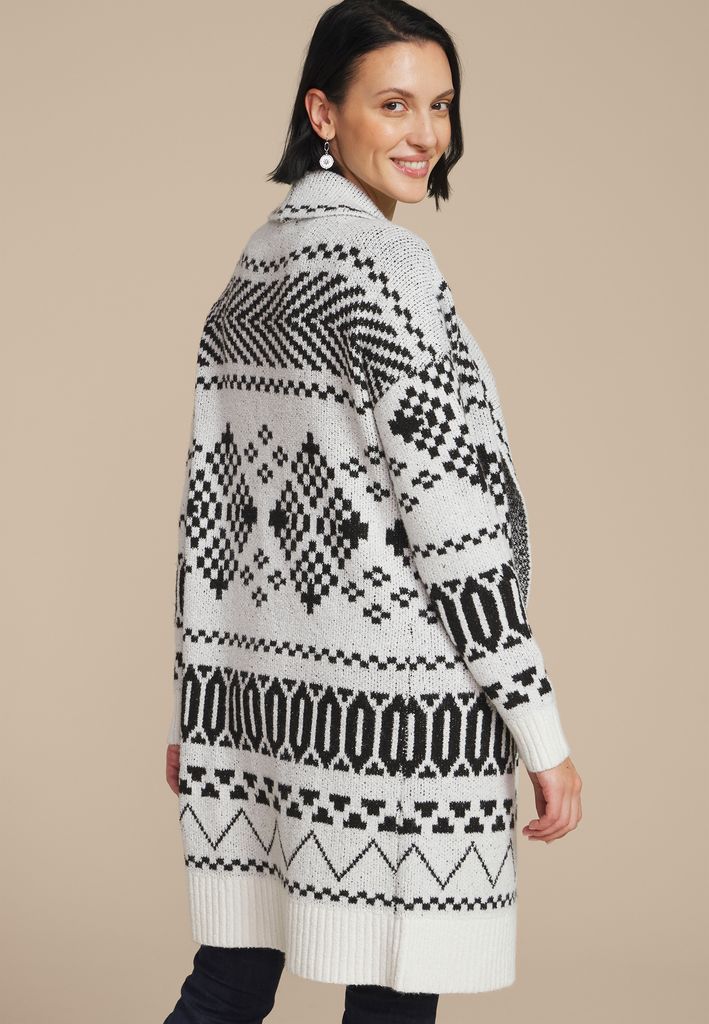 Black and White Fair Isle Shawl Cardigan - Image 2