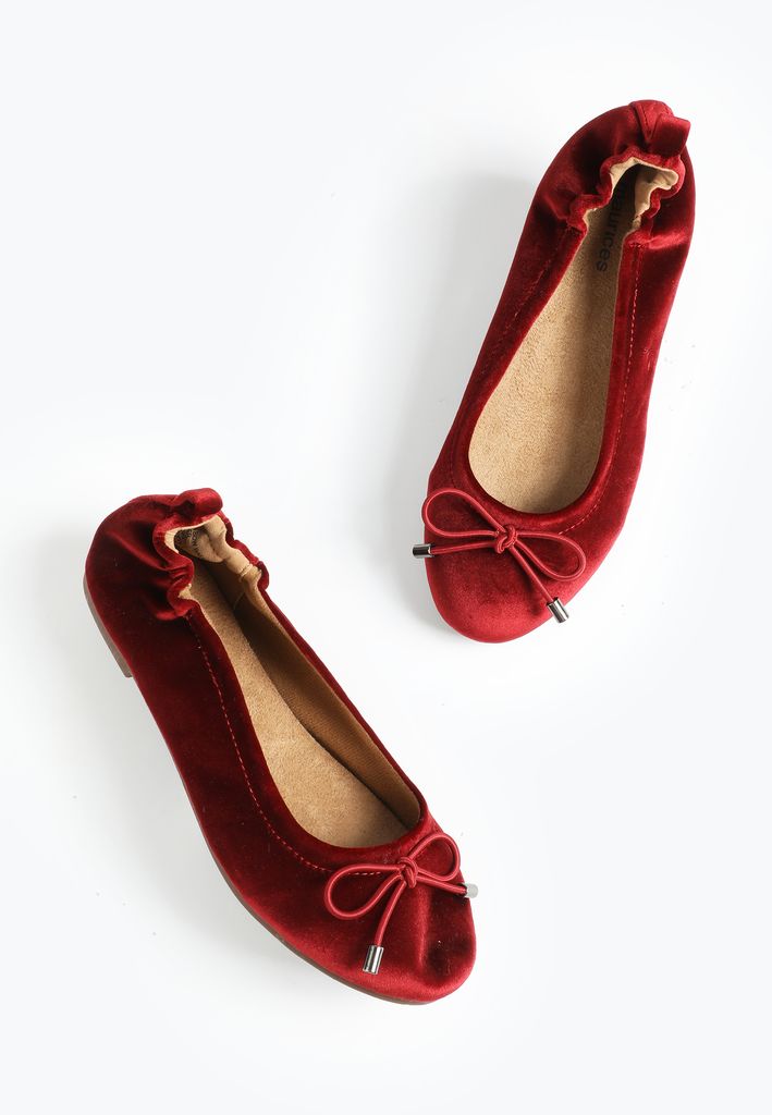 SuperCush Gwen Velvet Bow Scrunch Back Ballet Flat - Image 2