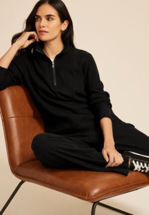 Cozy Ribbed Knit Quarter Zip Sweatshirt